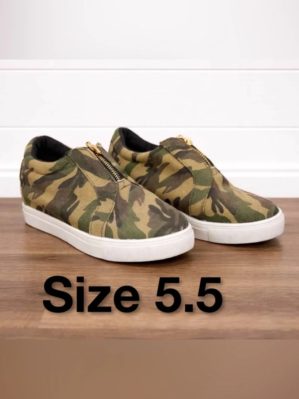 💚🖤🔥Camo Zip Front Sneakers Size 36 | High Top Slip-On Army Print Casual Shoes